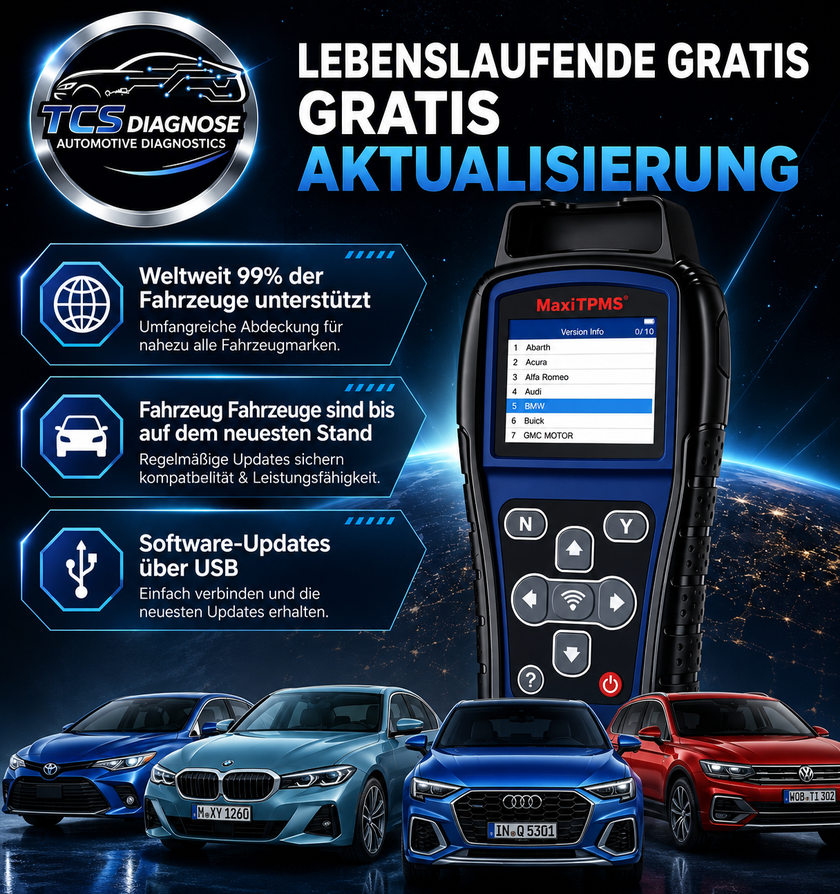 Autel TS501 PRO TPMS Set + 4x MX-Sensor 315/433MHz – Universal