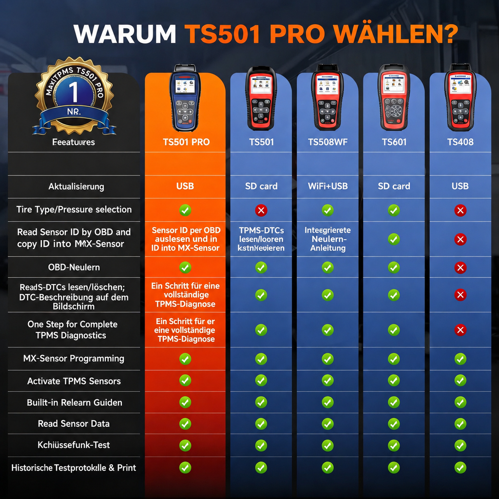 Autel MaxiTPMS TS501 PRO TPMS Diagnosegerät OBD2 RDKS Relearn ReifendruckSensor Programmierung D