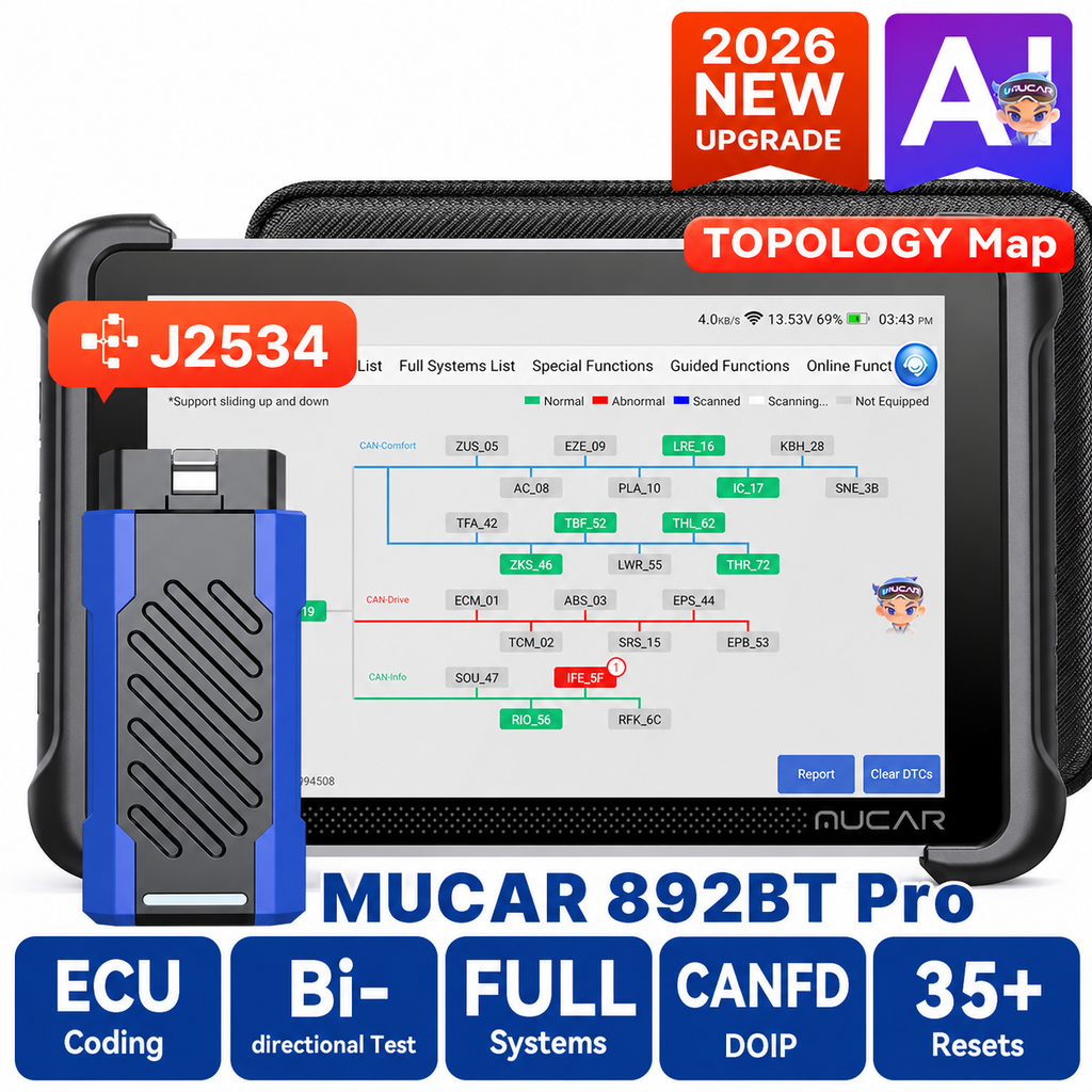 2026 MUCAR 892BT PRO OBD2-Scanner Topologie-Karte J2534 DOIP CANFD ECU-Coding