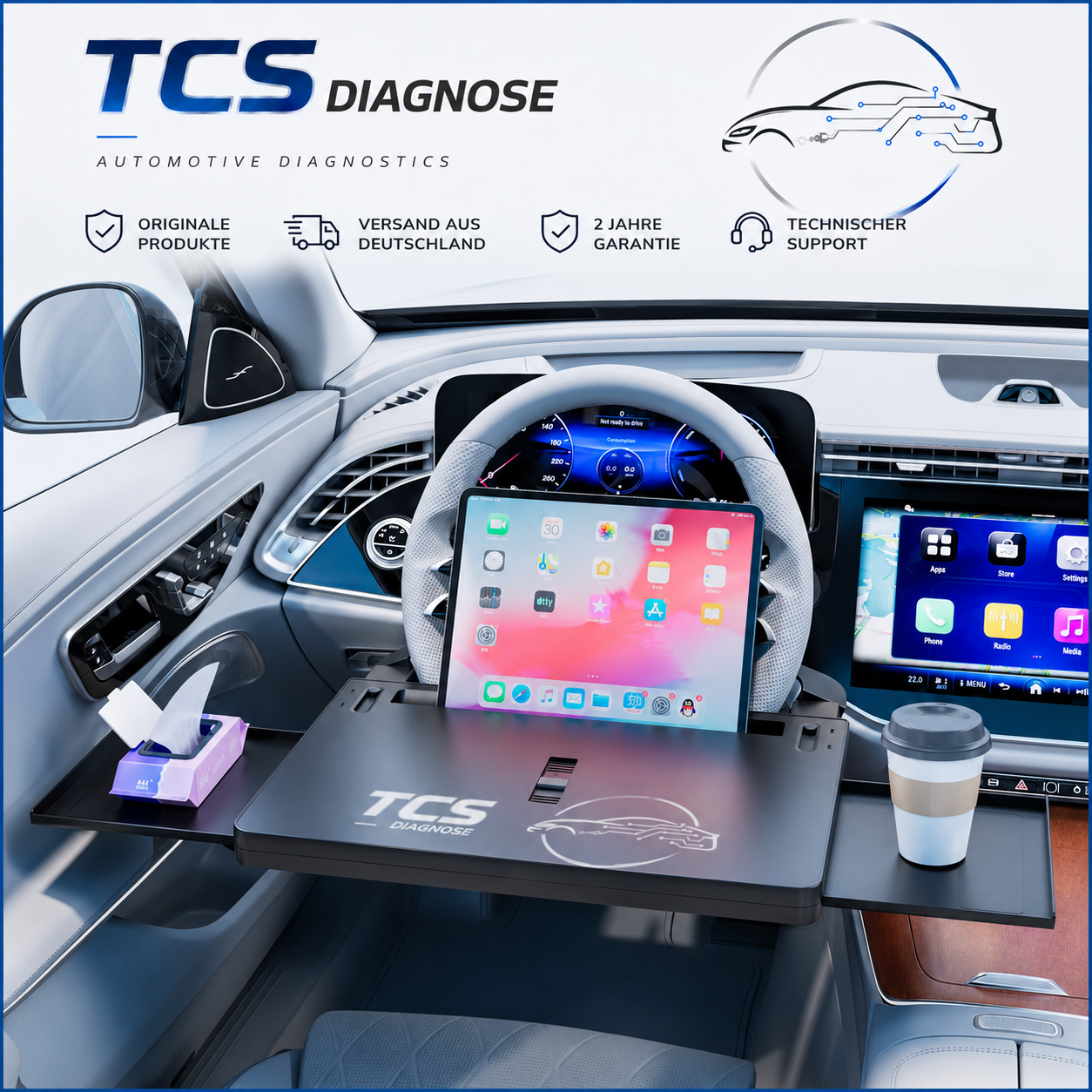 TCS Auto Premium Steering Wheel Tray Table for Work, Dining & Entertainment