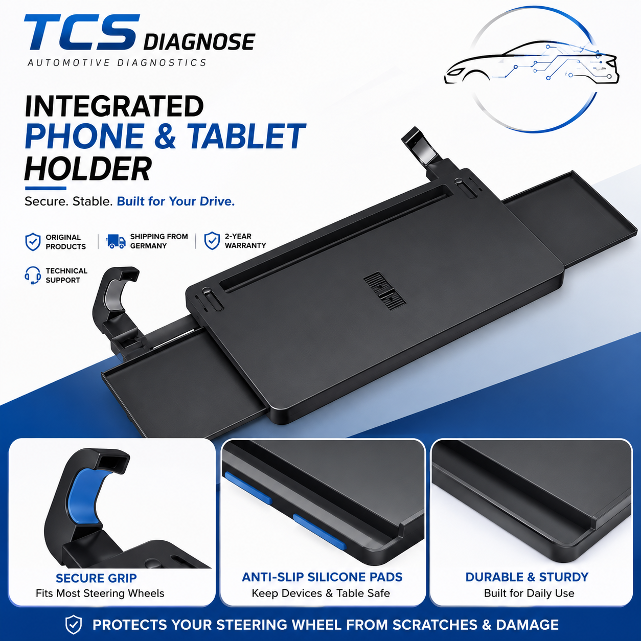 TCS Auto Premium Steering Wheel Tray Table for Work, Dining & Entertainment