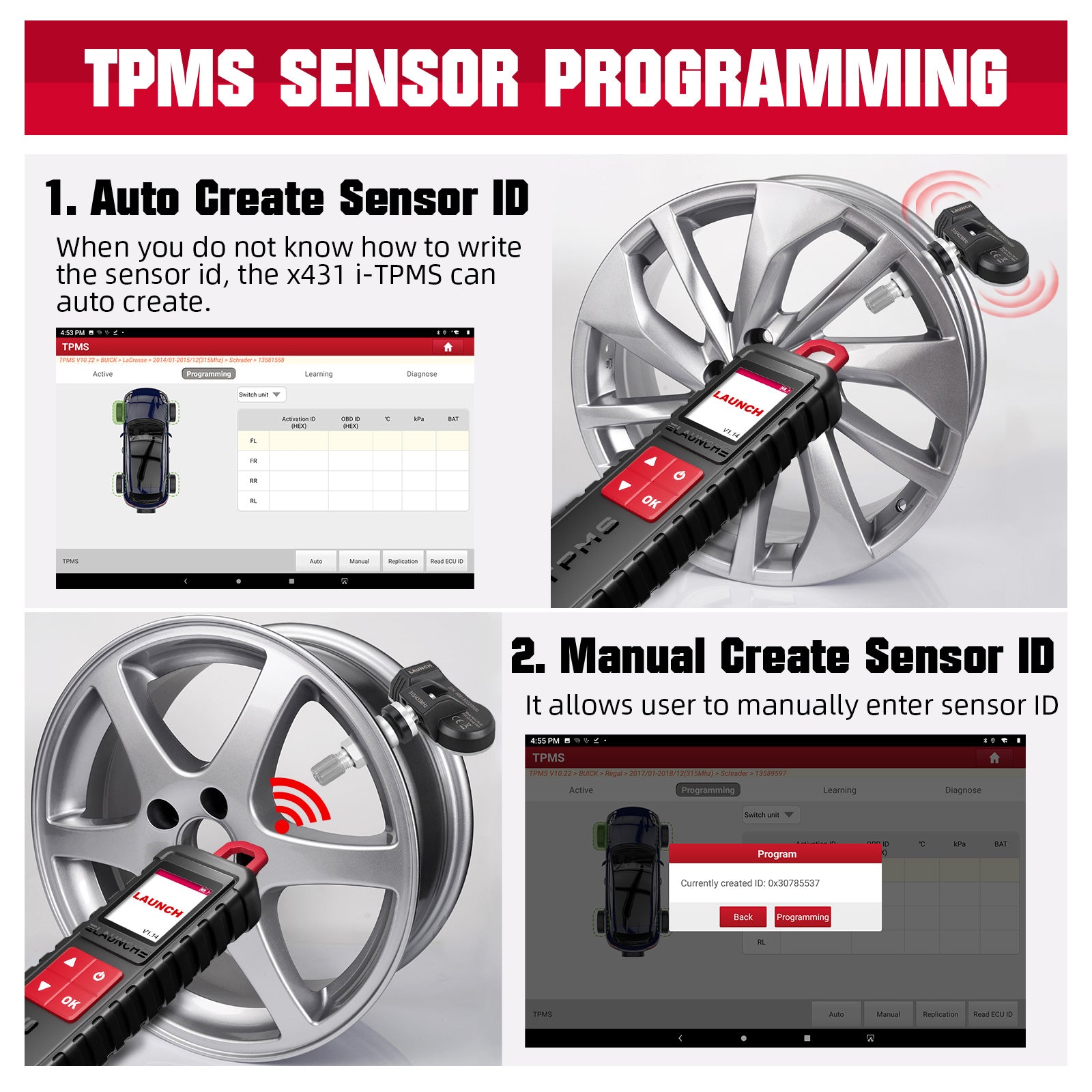 LAUNCH i-TPMS TPMS RDKS Diagnosegerät ReifendruckSensoren Aktivierung Programmierung