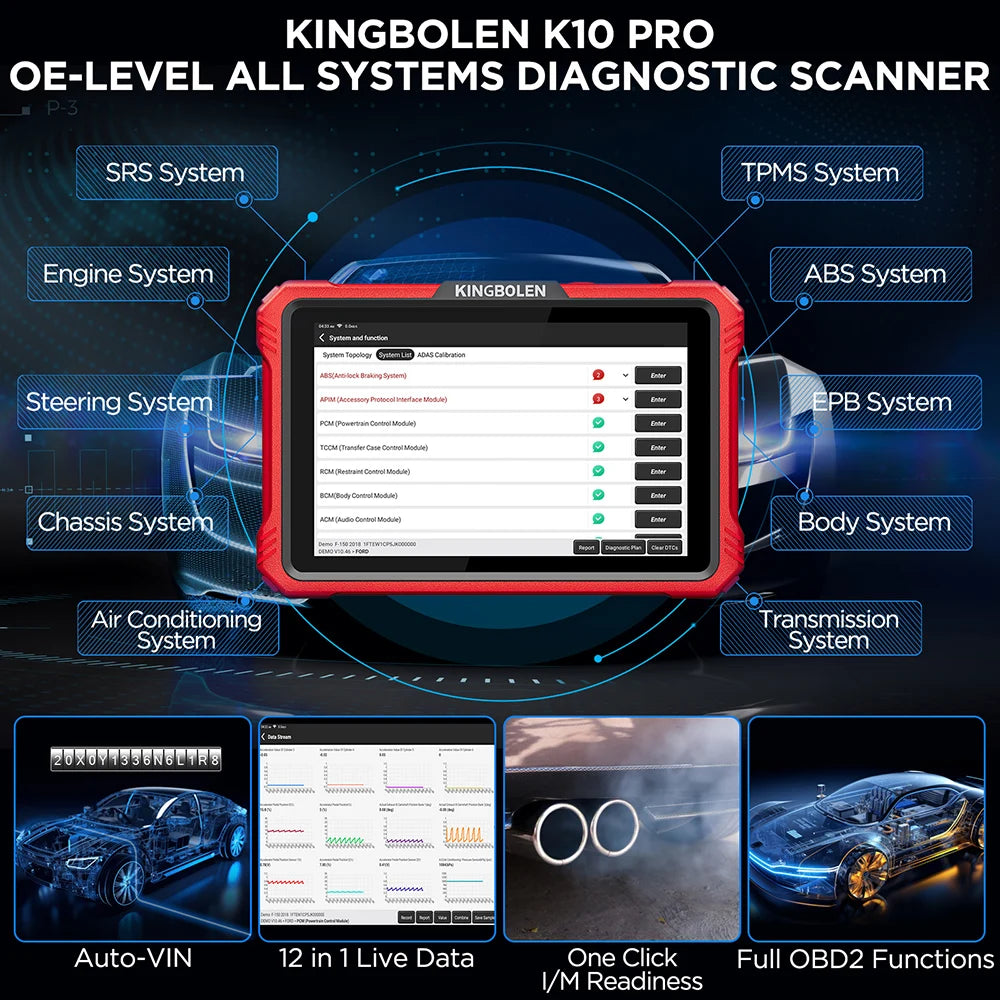 2026 KINGBOLEN K10 PRO OBD2 Diagnosegerät ECU Codierung Aktivtest 41+ Reset CANF