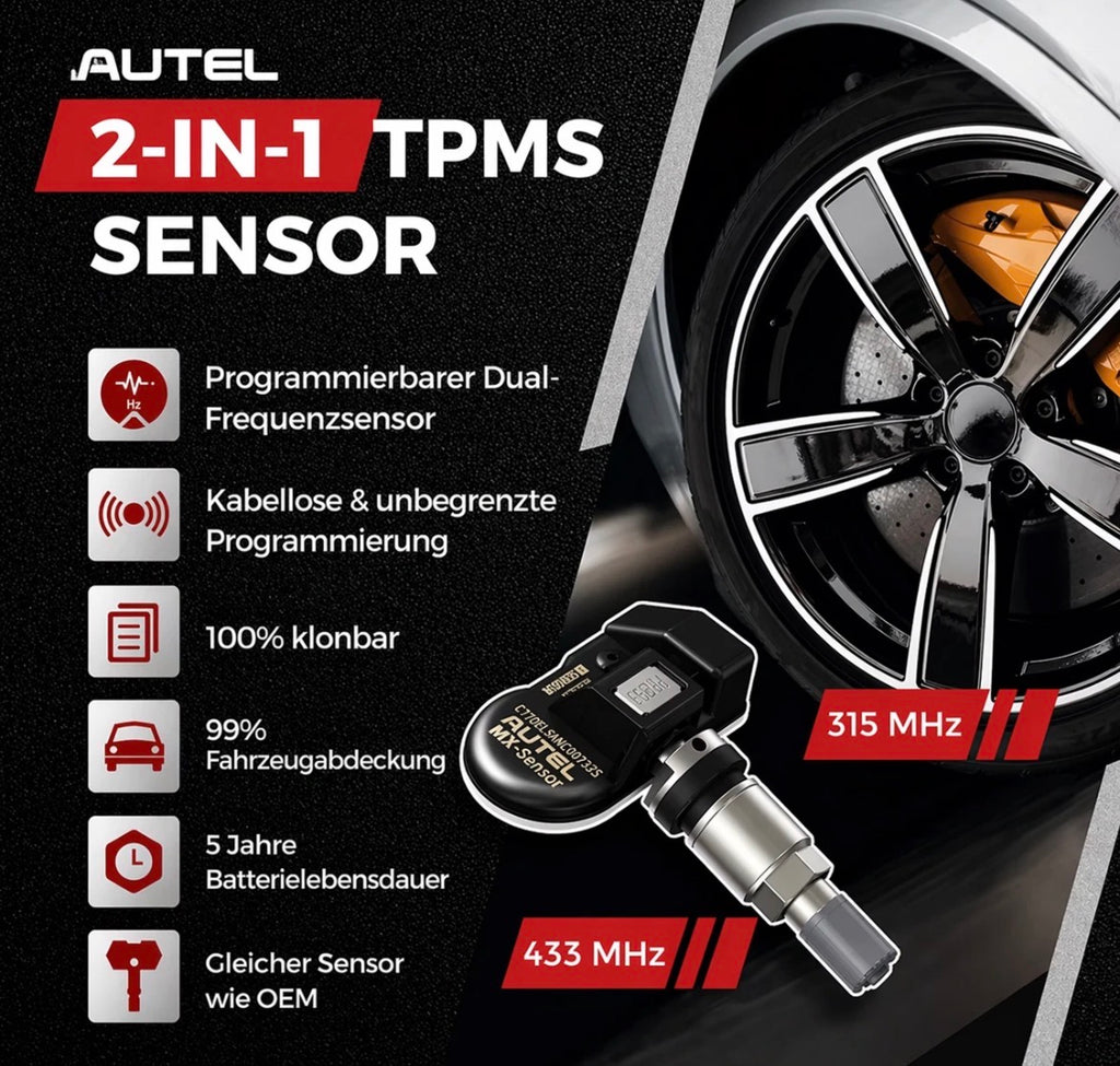 16x Autel MX Sensor 2in1 TPMS 315/433 MHz Metall universell RDKS 2026 Reifendrucksensor