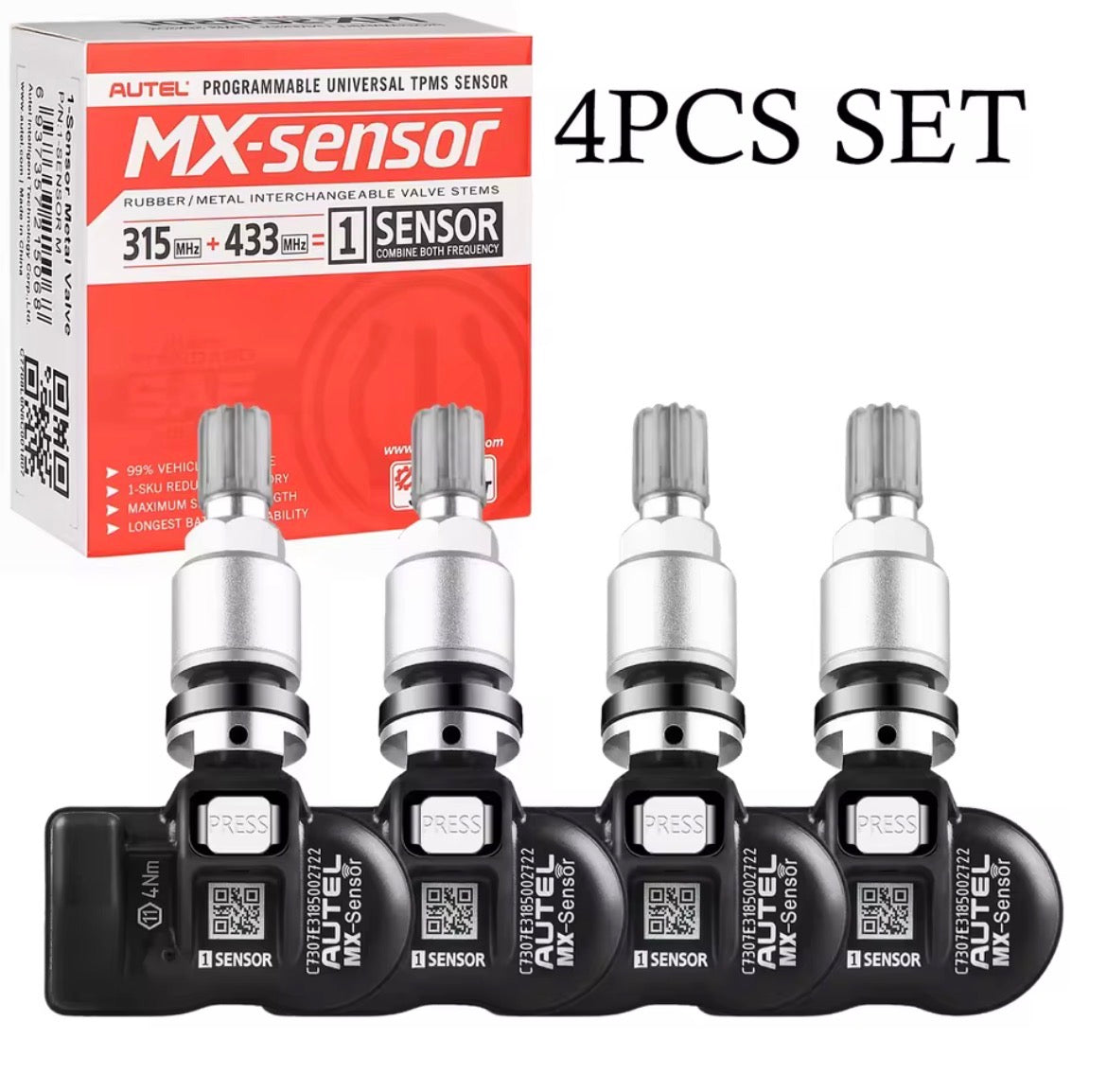 Autel MX Sensor 2 in 1 RDKS 315/433 MHz Metall universell TPMS 4x 2026