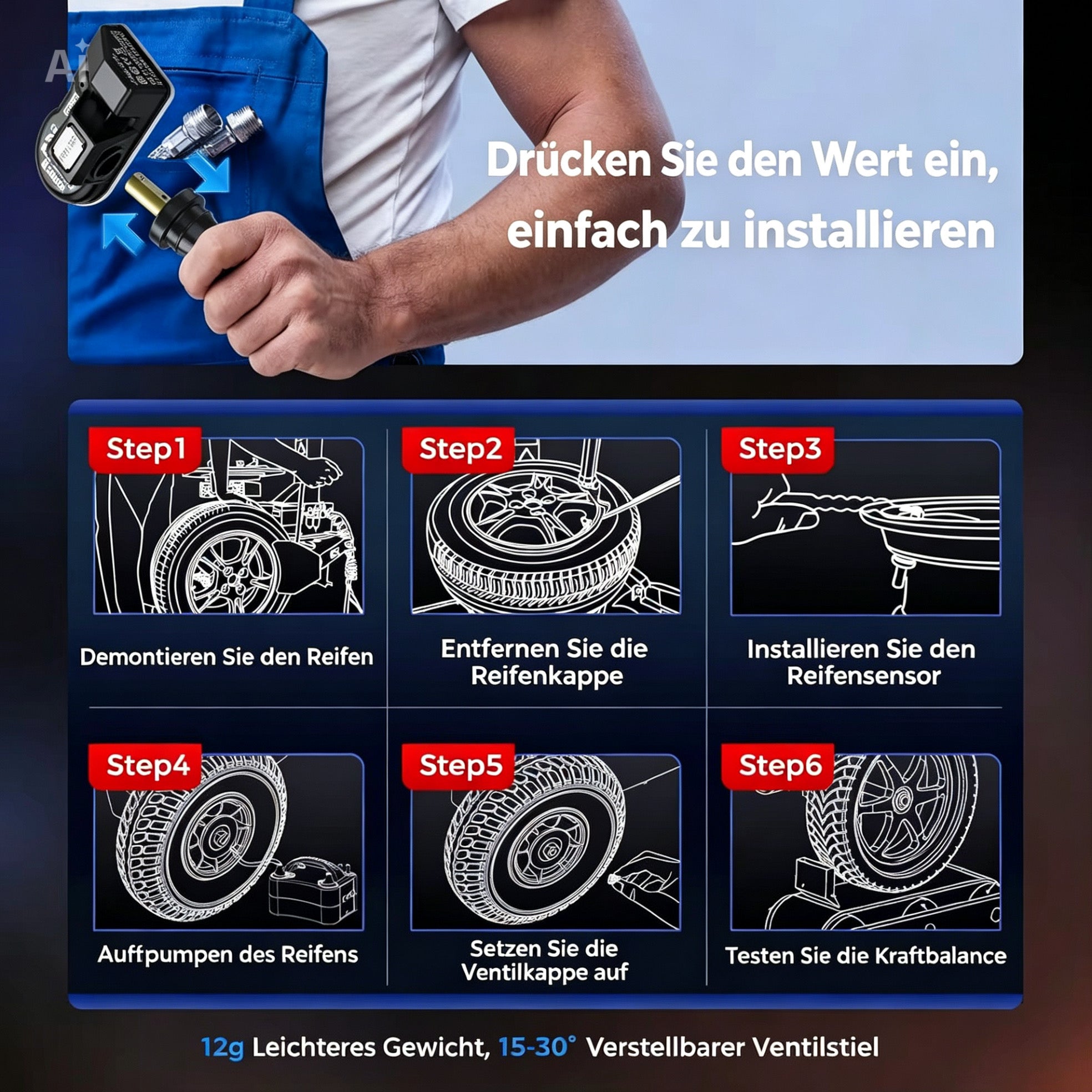 Autel MX Sensor 2026 2in1 TPMS 315/433 MHz Universal RDKS Sensor Gummiventil 4 Stück