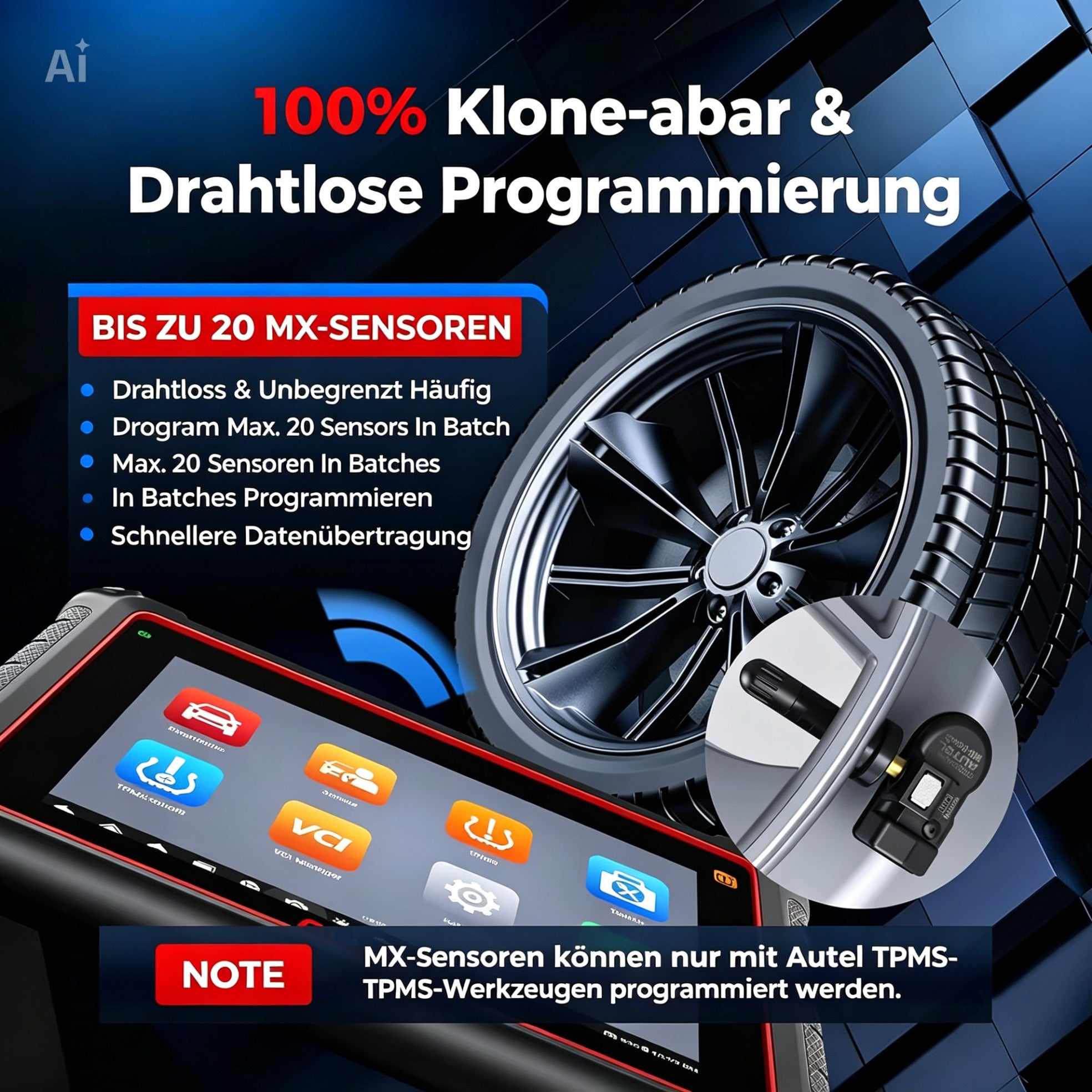 Autel MX Sensor 2026 2in1 TPMS 315/433 MHz Universal RDKS Sensor Gummiventil 4 Stück