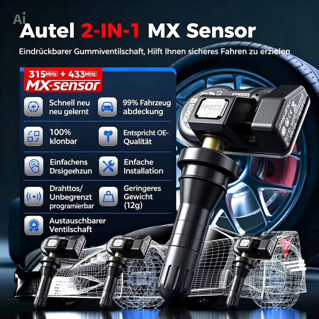 Autel MX Sensor 2026 2in1 TPMS 315/433 MHz Universal RDKS Sensor Gummiventil 4 Stück