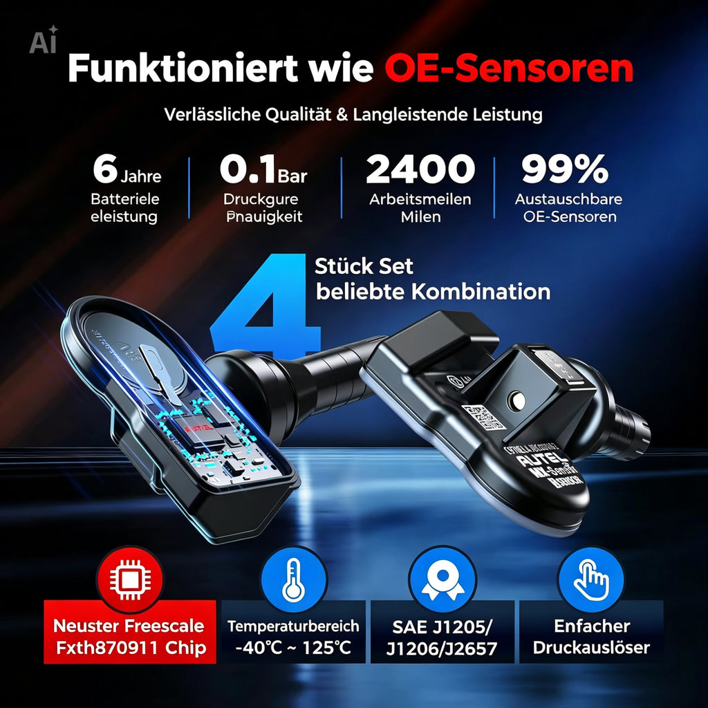 Autel MX Sensor 2026 2in1 TPMS 315/433 MHz Universal RDKS Sensor Gummiventil 4 Stück
