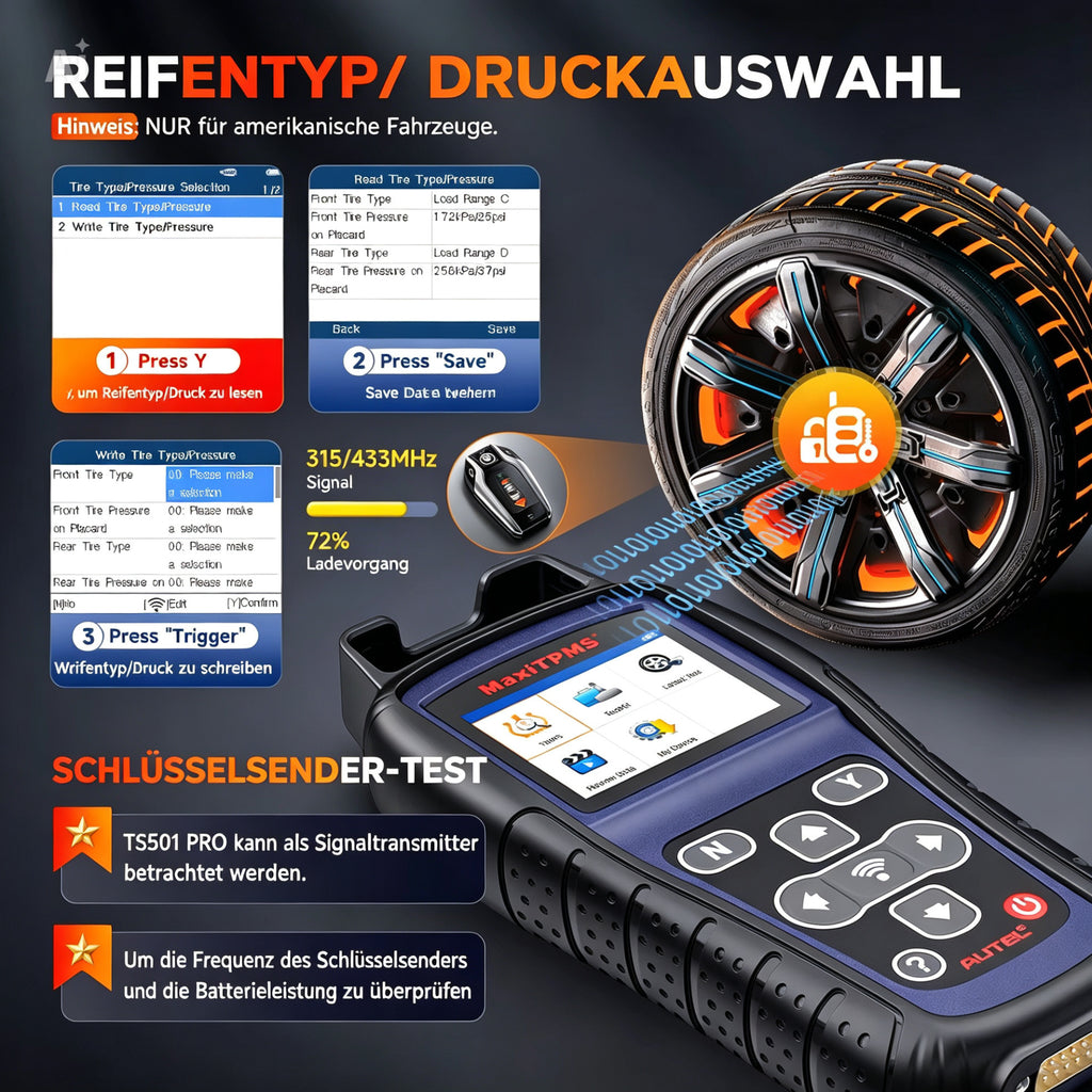 Autel MaxiTPMS TS501 PRO TPMS Diagnosegerät OBD2 RDKS Relearn ReifendruckSensor Programmierung D